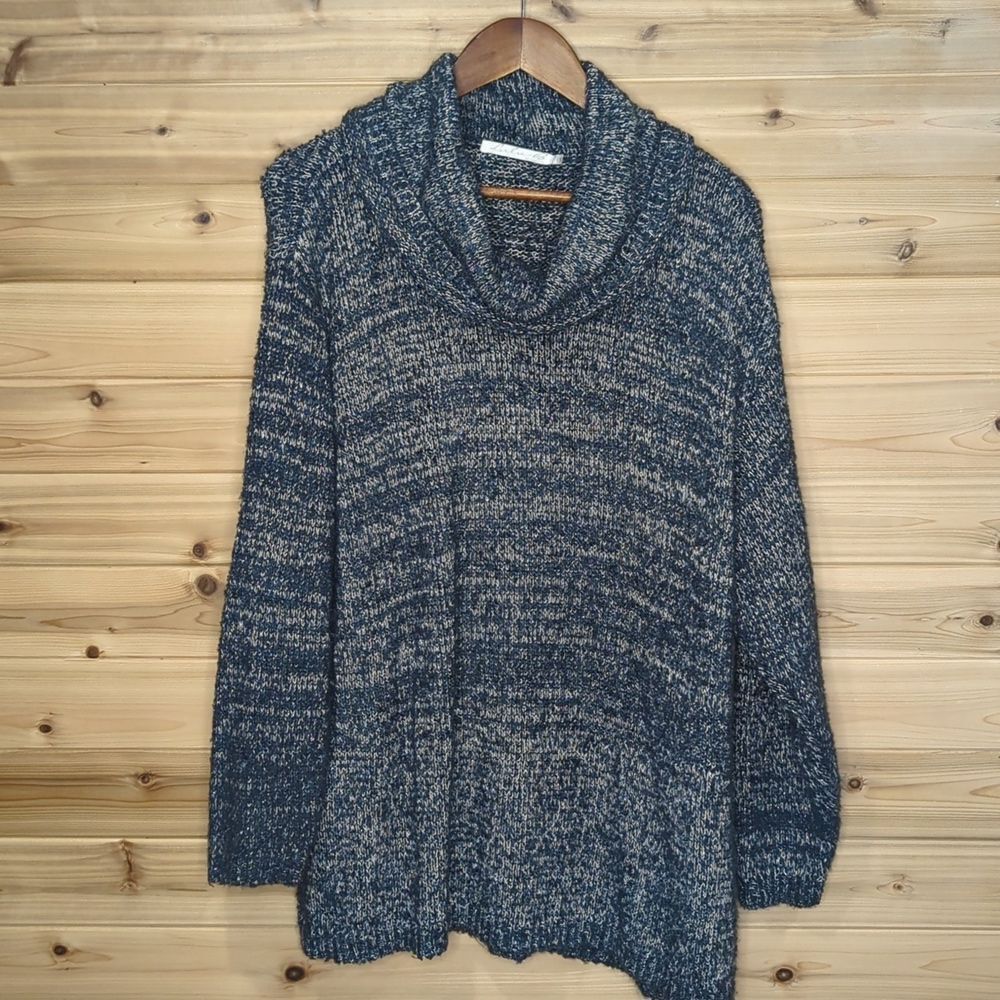 Lulu-B‎ Sweater Womens 1X Blue Metallic Knit Cowl Neck